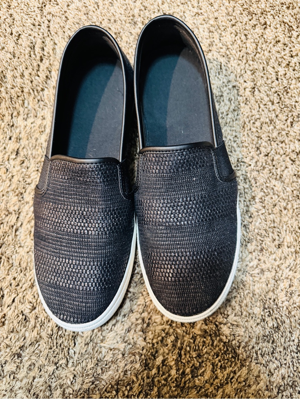 Women’s Black Knit Slip-On Flats with White Sole